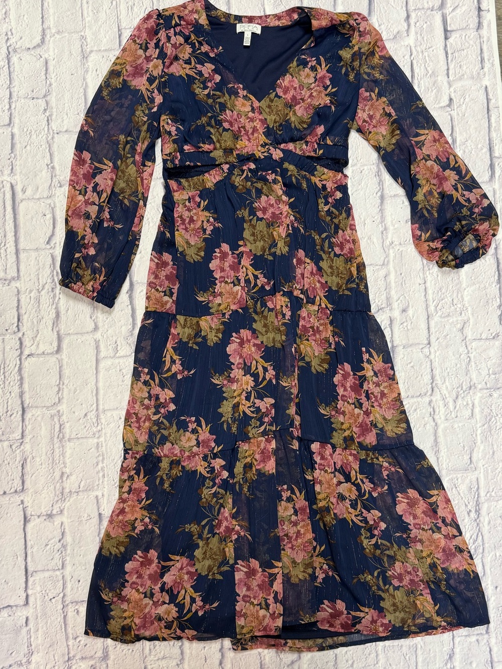 sofia by sofia vergara Navy Floral Maxi Dress with Pink & Olive Accents